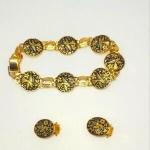 Vintage Damascene Set Earrings Bracelet